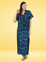 Sea Blue Triangle Print Cotton Kaftan