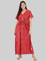 Red Wave Print Cotton Kaftan