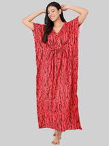Red Wave Print Cotton Kaftan