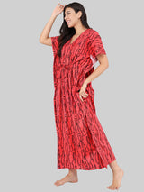 Red Wave Print Cotton Kaftan