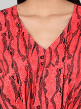 Red Wave Print Cotton Kaftan
