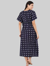 Navy Blue and White Leaf Print Cotton Kaftan