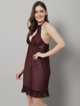 Women's Solid Above Knee Babydoll Dress/ Nightwear Lingerie - Wine