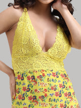 Babydoll Lacy with Floral Net - Yellow
