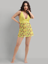 Women's Lace Above Knee BabyDoll Dress/ Nightwear Lingerie - Yellow