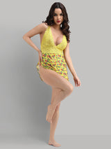 Babydoll Lacy with Floral Net - Yellow