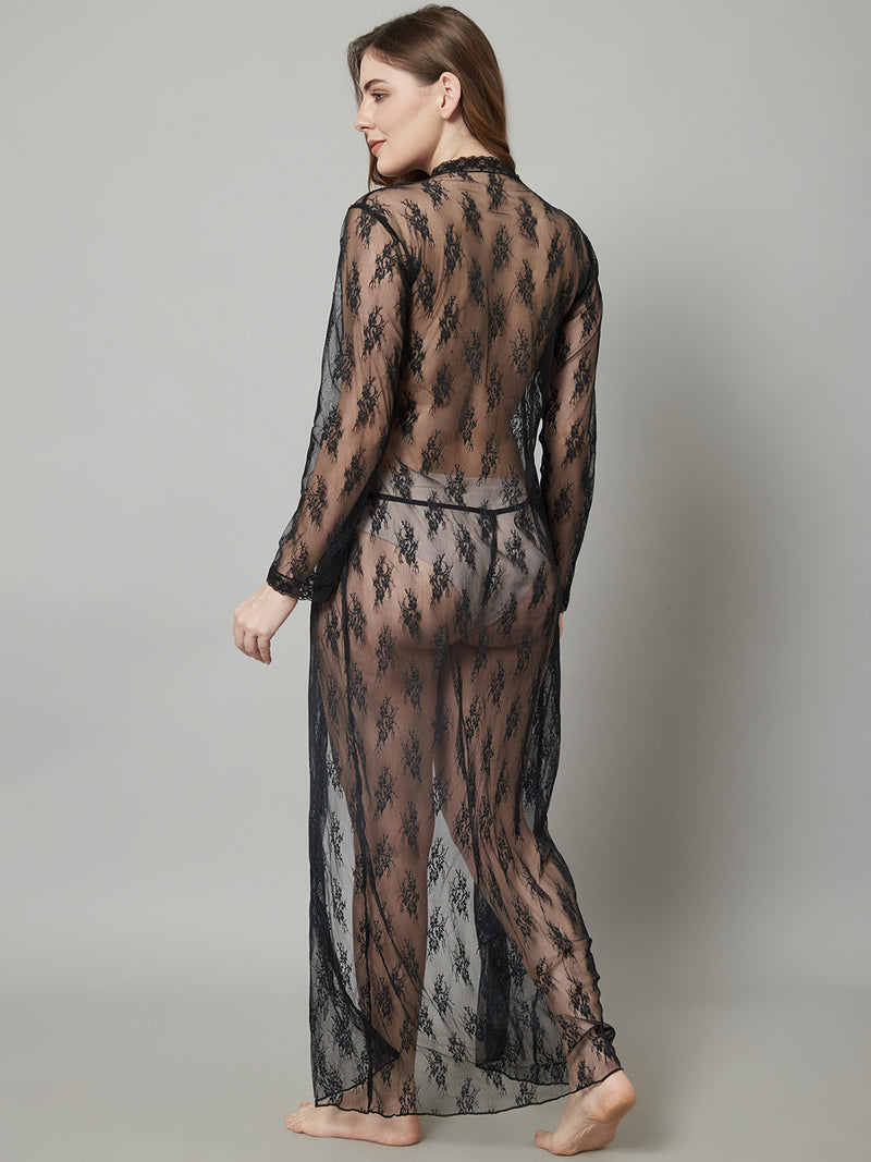 Women's Floral Lace Long Babydoll/ Lingerie Nightwear Long Gown - Black