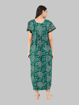Green & White Women's Floral Printed Cotton Nighty
