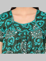 Green & White Women's Floral Printed Cotton Nighty