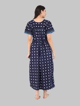 Navy  Blue & White Women's Leaf Print Cotton Nighty
