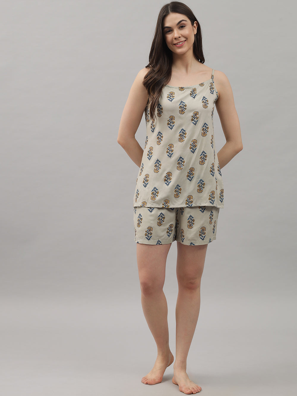 Shorts Night Wear Set For Women Cotton Black Top And Shorts Night