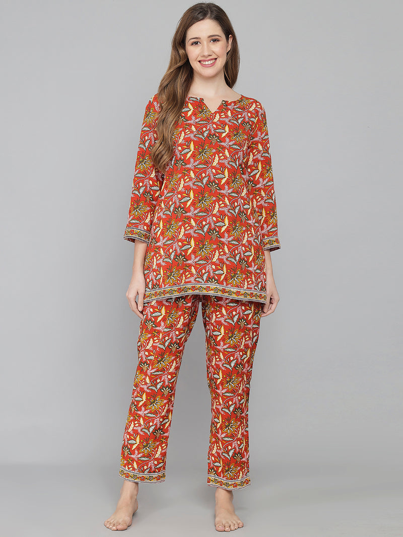 Muticolor Floral Printed Women's Night Suit