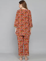 Muticolor Floral Printed Women's Night Suit