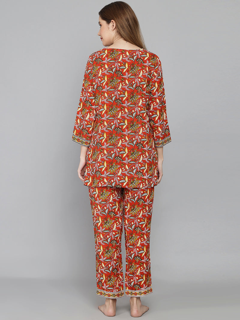 Muticolor Floral Printed Women's Night Suit