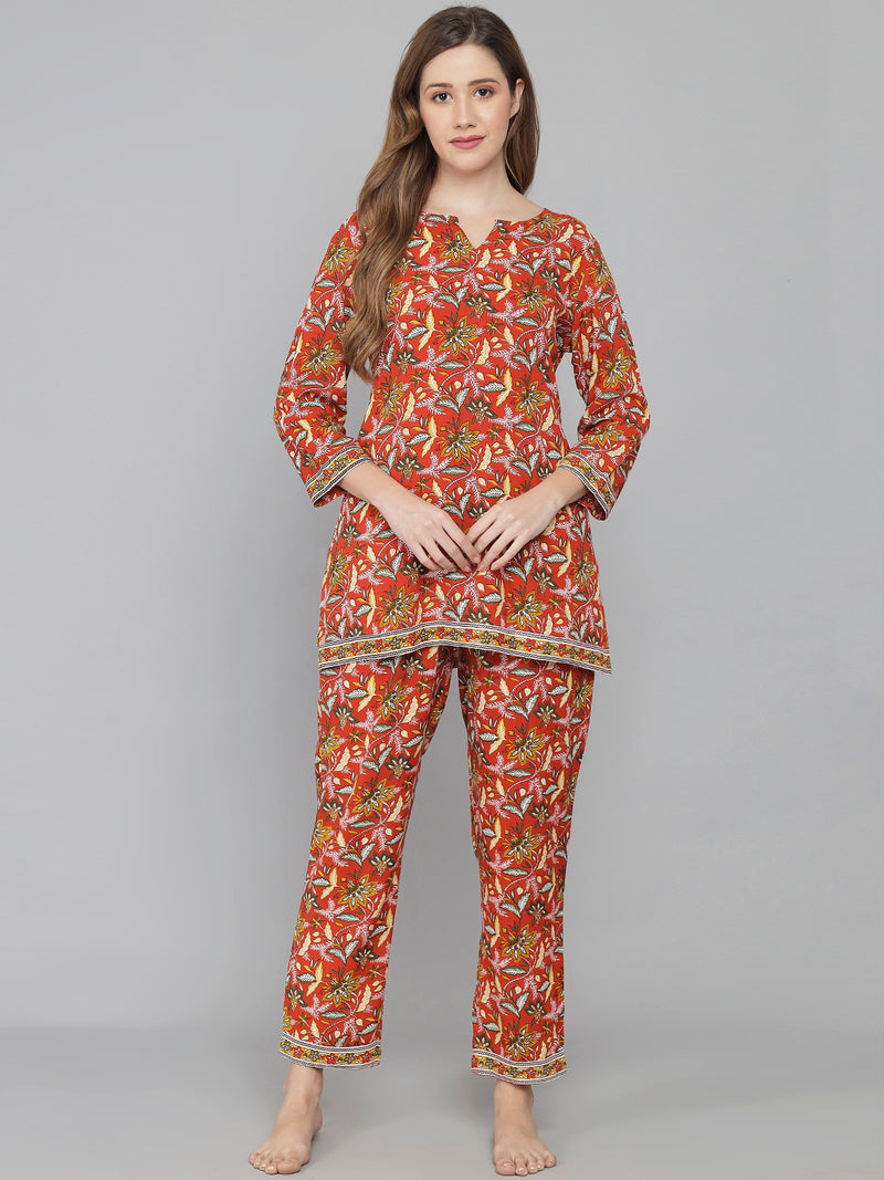 Muticolor Floral Printed Women's Night Suit