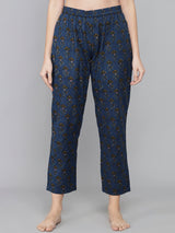 Dark Blue Floral Printed Women's Night Suit