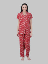 Red and White Floral Printed Women's Night Suit