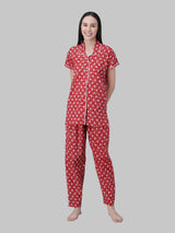 Red and White Floral Printed Women's Night Suit