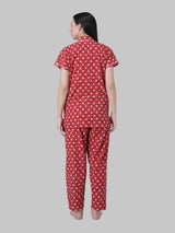 Red and White Floral Printed Women's Night Suit