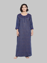 Blue Women's Floral Print Winter Nighty by Shararat
