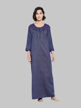 Blue Women's Floral Print Winter Nighty by Shararat