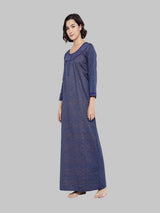 Blue Women's Floral Print Winter Nighty by Shararat