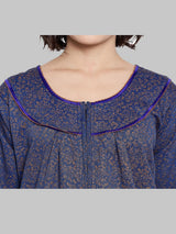 Blue Women's Floral Print Winter Nighty by Shararat