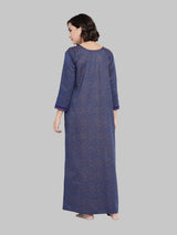 Blue Women's Floral Print Winter Nighty by Shararat