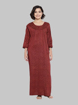 Maroon Women's Floral Print Winter Nighty