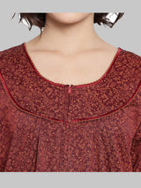 Maroon Women's Floral Print Winter Nighty