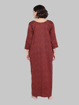 Maroon Women's Floral Print Winter Nighty