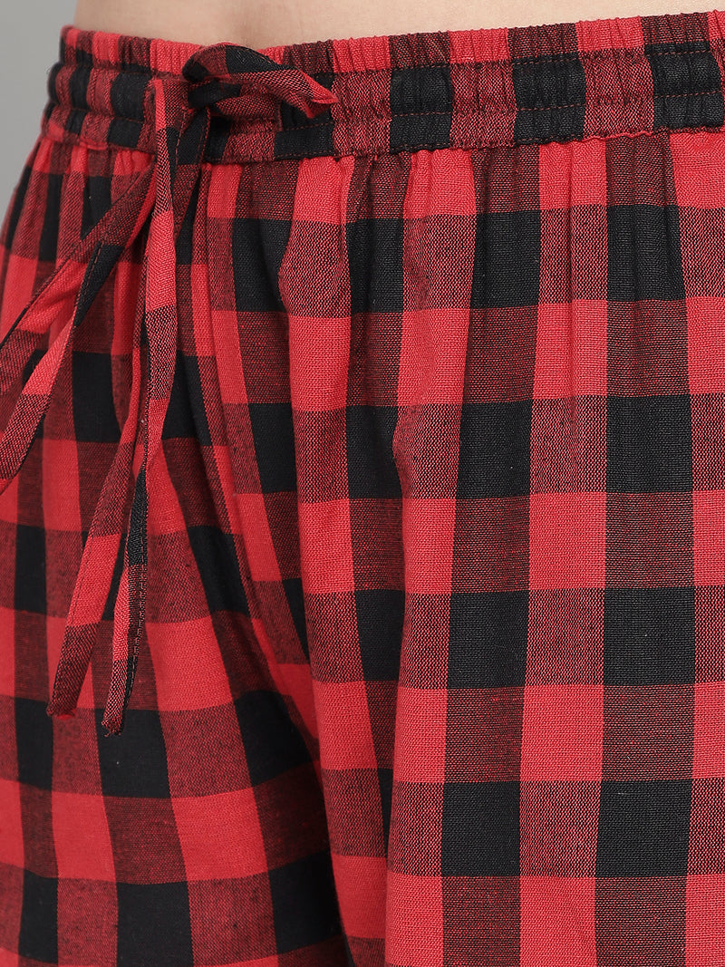 Red and Black Cotton Checks Women's Pyjama
