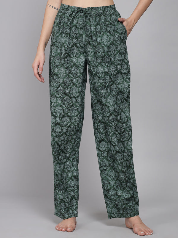 Green Women's Floral Cotton Pyjama
