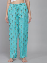 Sea Green Women's Floral Cotton Pyjama
