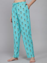 Sea Green Women's Floral Cotton Pyjama