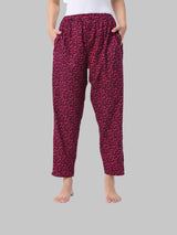 Dark Pink and Black Cotton Abstract Print Women's Pyjama