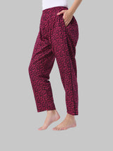 Dark Pink and Black Cotton Abstract Print Women's Pyjama