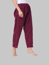 Dark Pink and Black Cotton Abstract Print Women's Pyjama