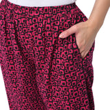Dark Pink and Black Cotton Abstract Print Women's Pyjama