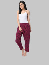 Dark Pink and Black Cotton Abstract Print Women's Pyjama