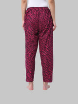 Dark Pink and Black Cotton Abstract Print Women's Pyjama