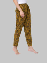 Mustard and Black Cotton Abstract Print Women's Pyjama