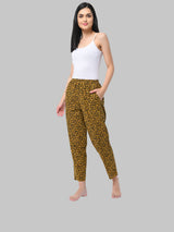 Mustard and Black Cotton Abstract Print Women's Pyjama
