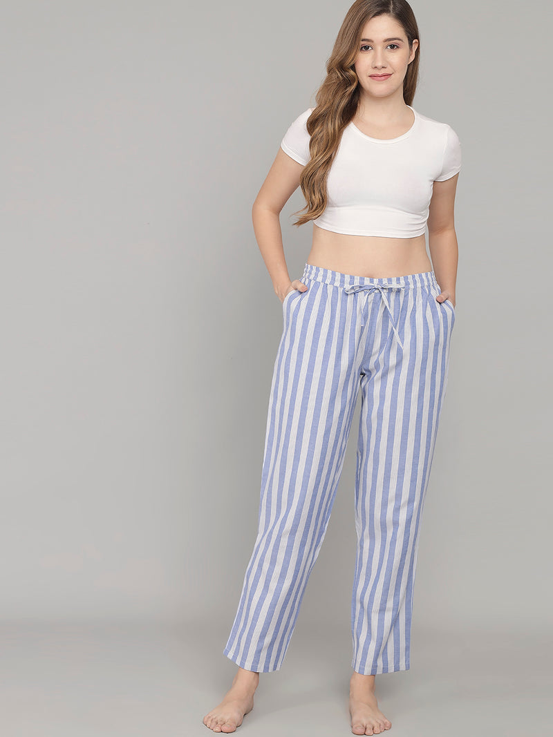 Trendy Stripe Print Pyjama - Blue & White