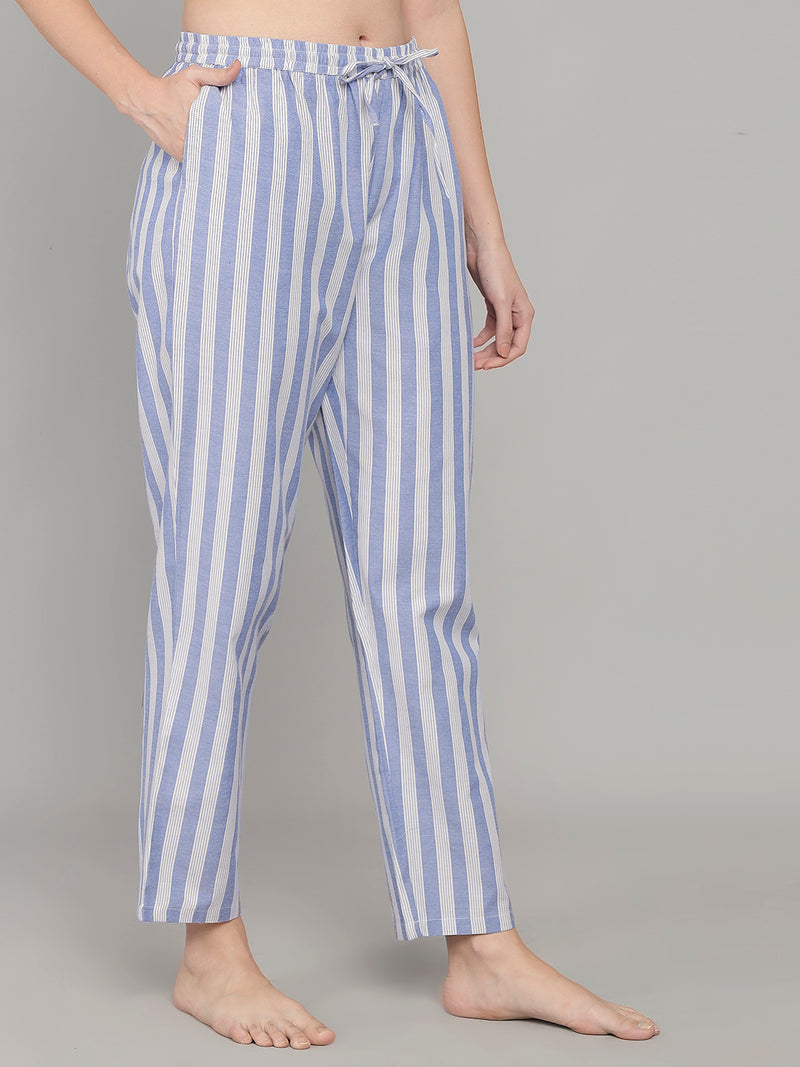 Trendy Stripe Print Pyjama - Blue & White