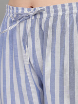 Blue and White Cotton Stripe Women's Pyjama by Shararat