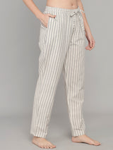 Gray and Offwhite Cotton Stripe Women's Pyjama