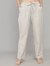 Gray and Offwhite Cotton Stripe Women's Pyjama