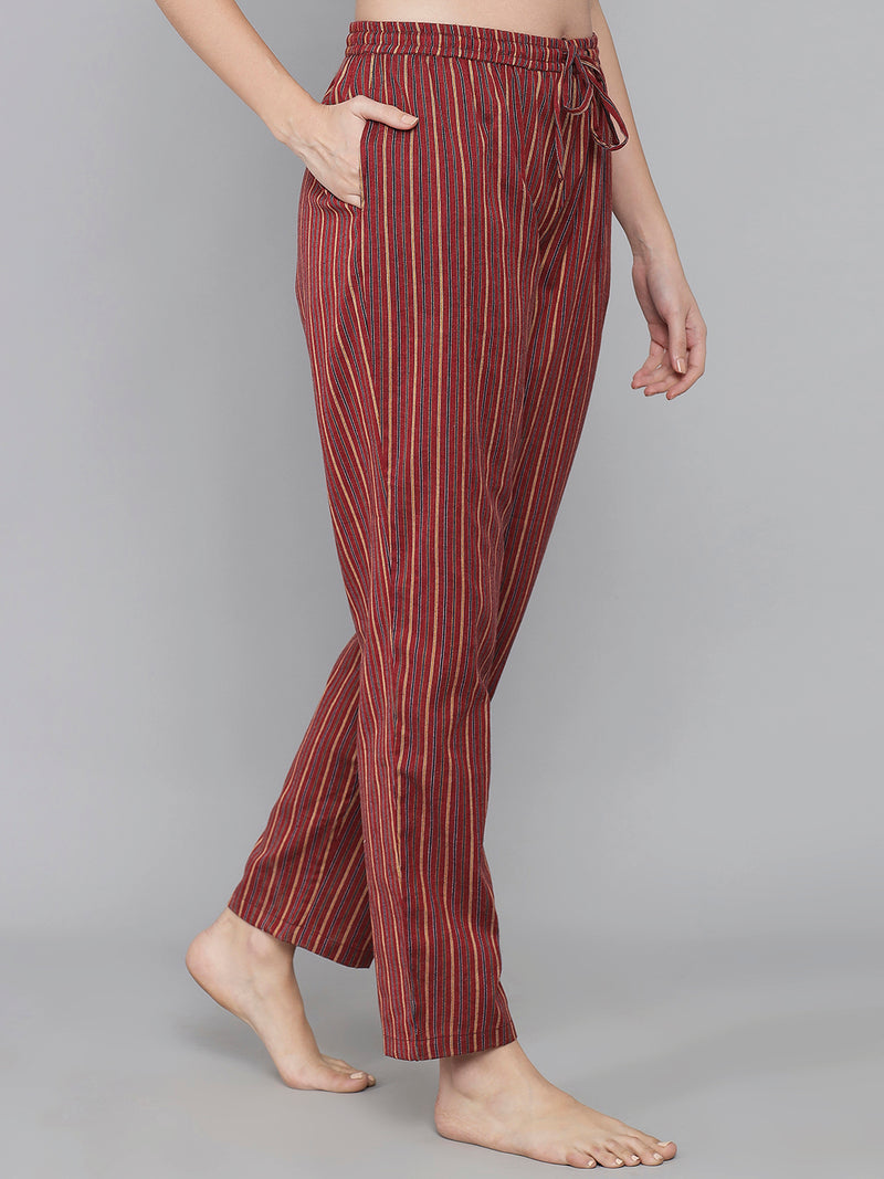 Red Cotton Stripe Women's Pyjama