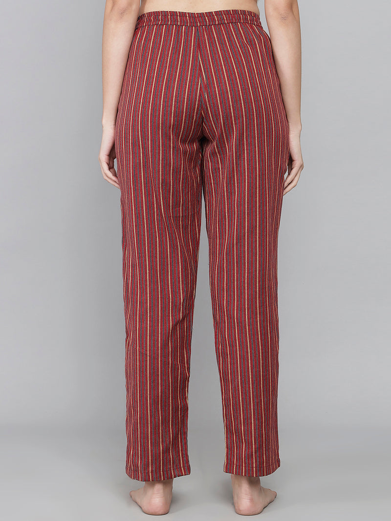 Red Cotton Stripe Women's Pyjama